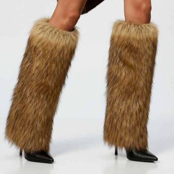 Brown tones Women's  Knee High Faux Fur Stiletto Heel Boots - Picture 6 of 6